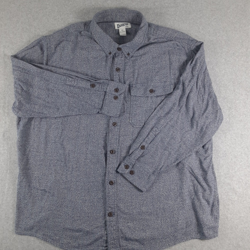Duluth Trading Co Mens 3XL Relaxed Fit Blue Textured Cotton Button Down Shirt
